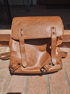 Classic Brown Vegan Leather Backpack -